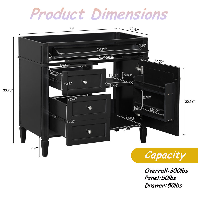 Dannylynn Bathroom Vanity with Top Sink, Bathroom Storage Cabinet with 2 Drawers and a Tip-out Drawer, Black