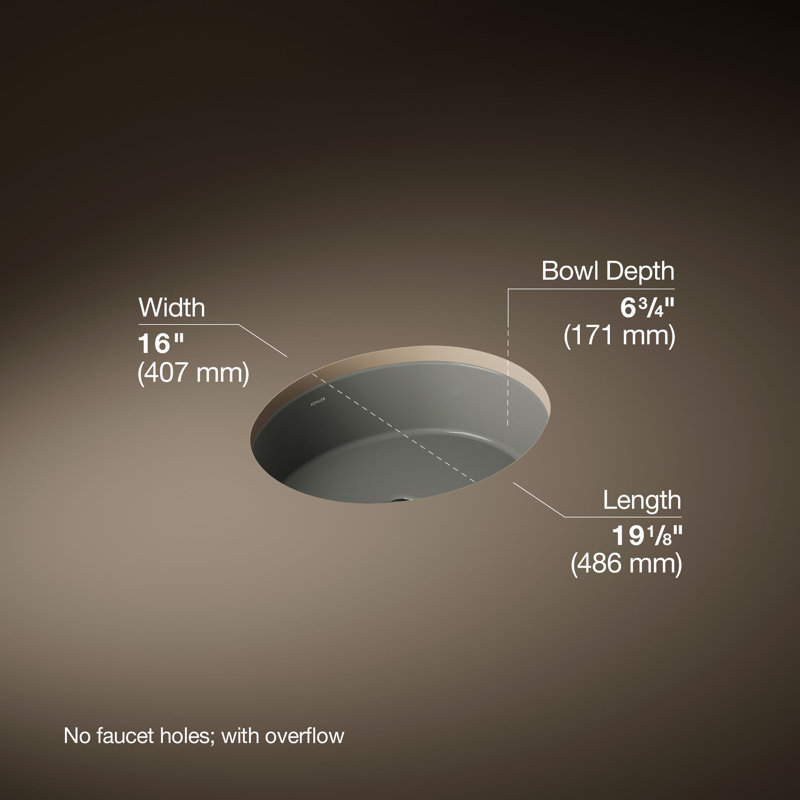 Verticyl Ceramic Oval Undermount Bathroom Sink with Overflow, Thunder Gray