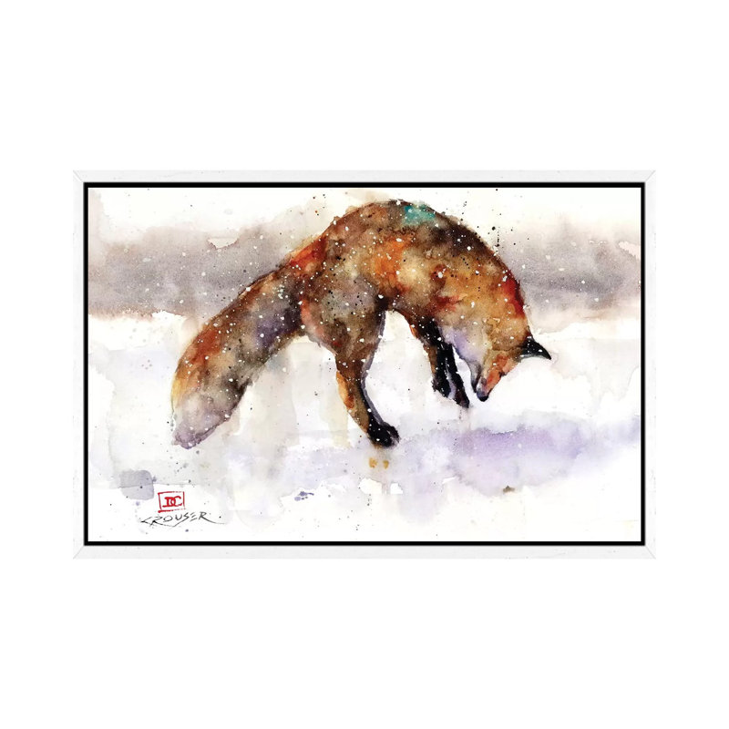 Jumping Fox by Dean Crouser - Painting on Canvas, 66.04 cm H x 45.72 cm W, White Framed Canvas