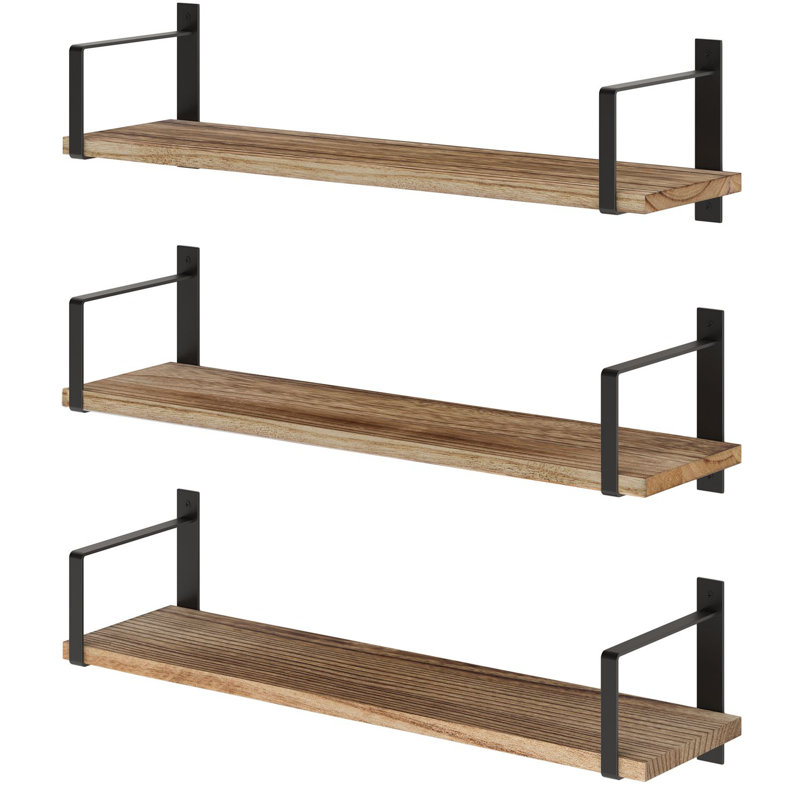 Ternate 3 Piece Bracket Shelf, 6" H x 24" W x 6.3" D, Black