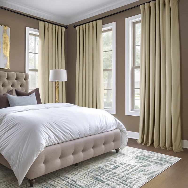 Loria Plush Velvet 100% Blackout Curtains For Bedroom, Living Room - Single Panel, Angora Beige, 100" W x 108" L