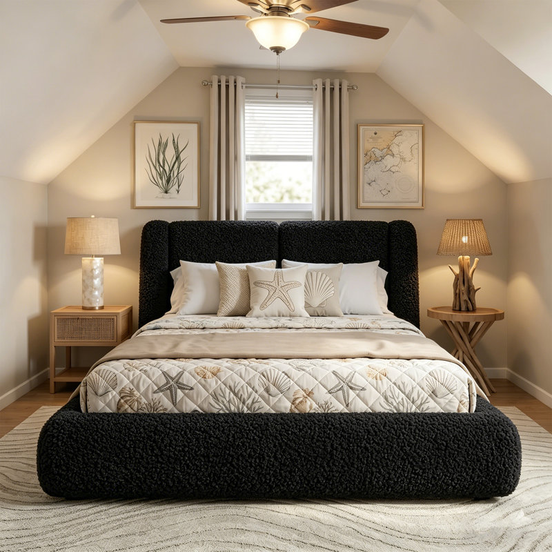 Structure de lit tapissier Cloud, lit rembourré en tissu doux avec tête de lit à oreilles de 5 po d'épaisseur, lit plateforme pour chambre à coucher moderne, assemblage facile et sans sommier