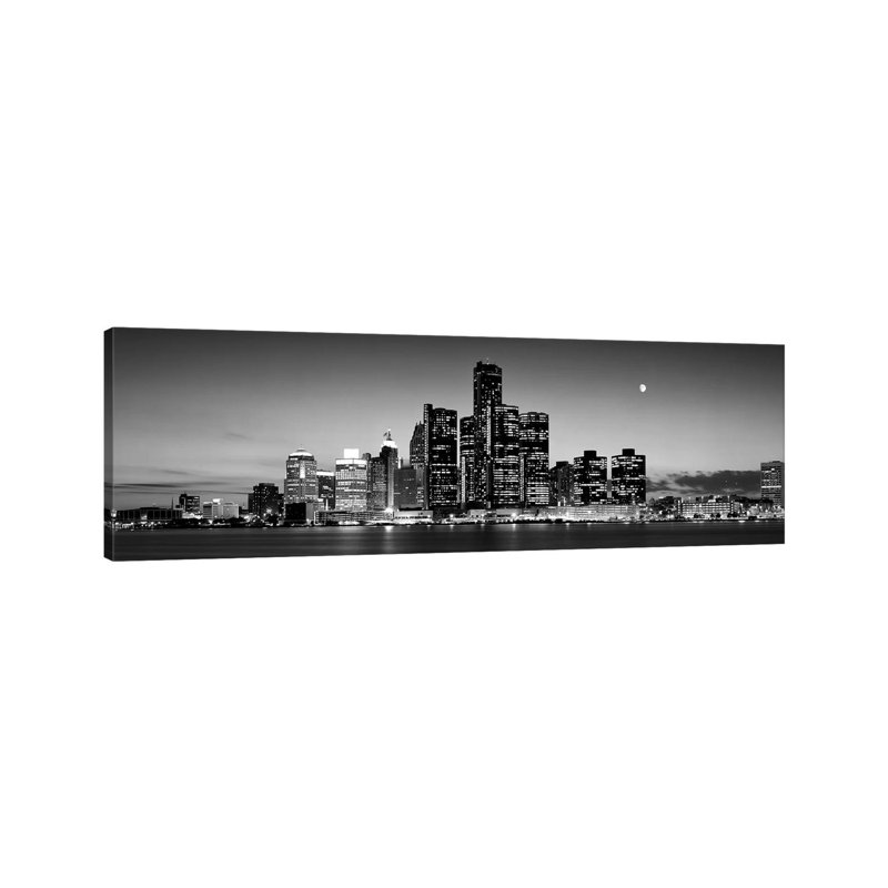 Buildings At The Waterfront, River Detroit, Detroit, Michigan, USA by Panoramic Images - Wrapped Canvas Print
