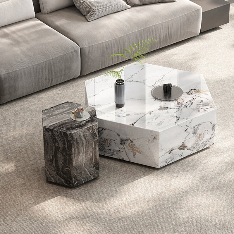 Simple living room hexagonal coffee table set, White/Black
