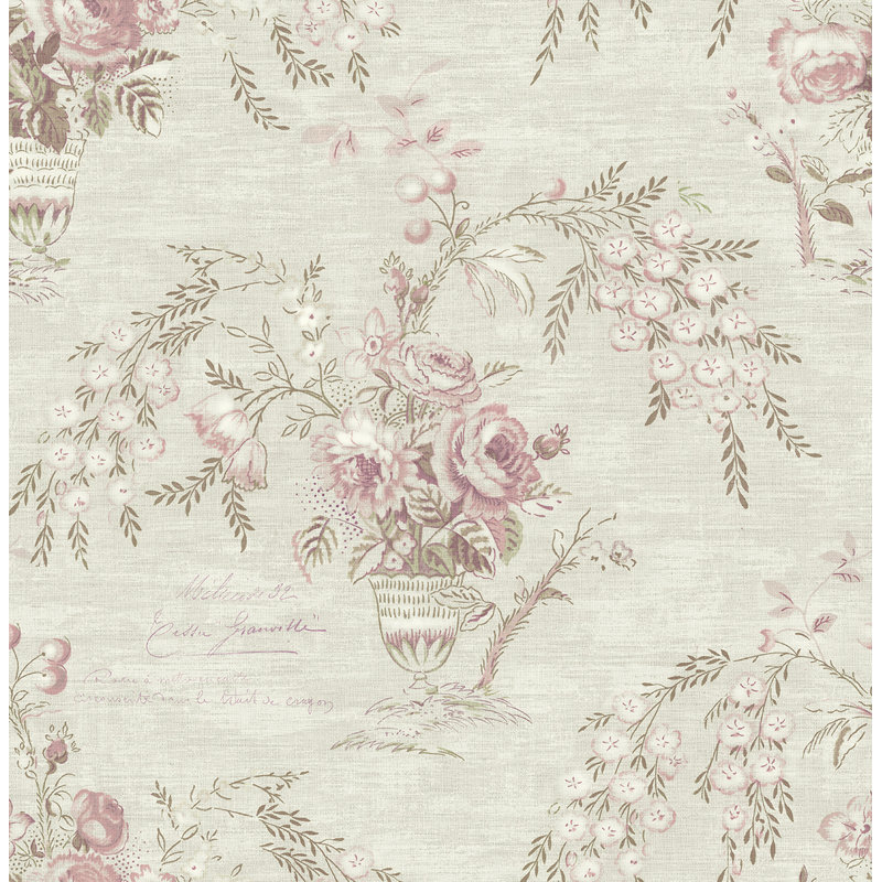 Papier peint non collé avec vase en métal Seabrook Designs, Gris / Rose