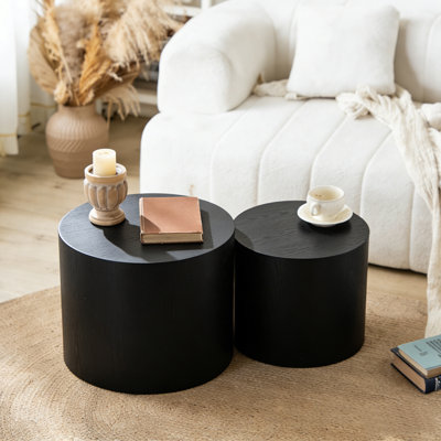 2-Pieces Round Wooden Nesting Coffee Table