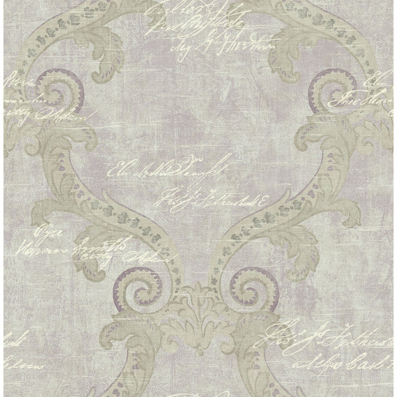 Rouleau de papier peint à écriture encadrée 32,81 pi x l 20,5 po Theiss, Mauve
