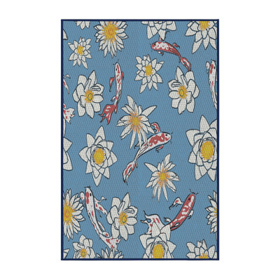 Laine tissée à la machine florale et polyester bleu/jaune/blanc Tapis décoratif