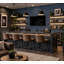Papier peint contemporain 3D imitation brique rustique vieillie, bleu marine ardoise, style loft