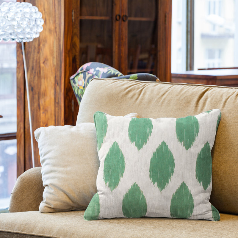 IKAT DOT Floral Feather Throw Pillow, Green