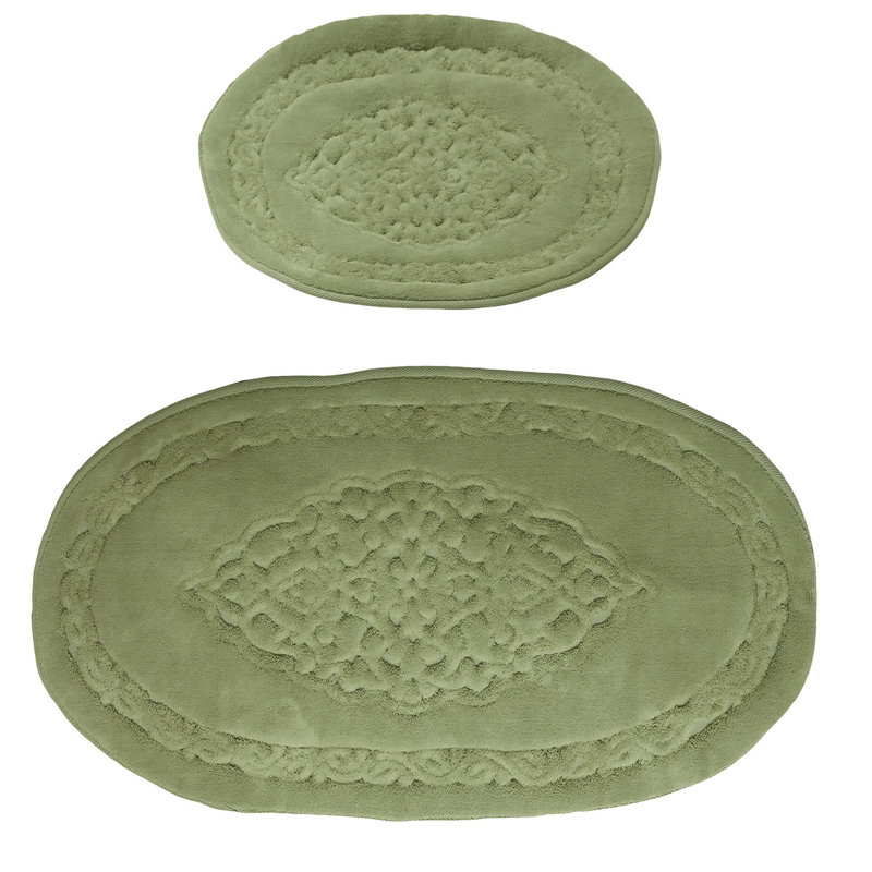 Cotton Non-Slip Bath Rug, Green
