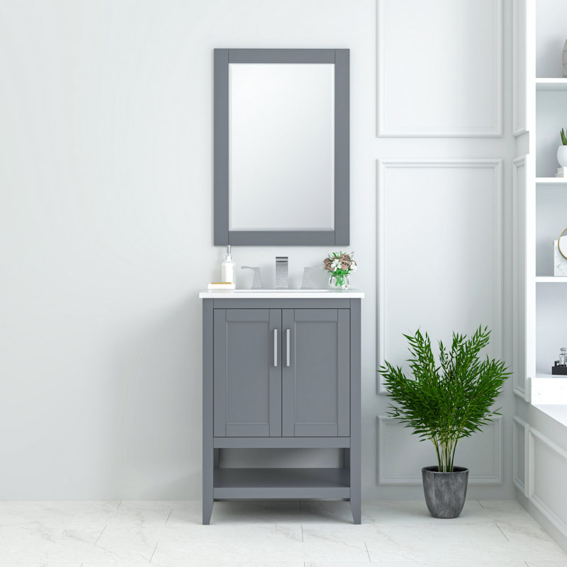 Bernharda 22 in. W x 32 in. H Modern & Contemporary Rectangular Framed Surface-Mount Bathroom Vanity Mirror in Charcoal Gray