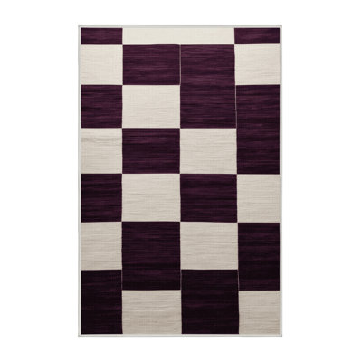 Machine Washable Checkered Beige Area Rug