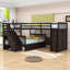 Lit superposé simple au dessus d'un lit double avec rangement pour escalier et bureau rétractable-1917834632