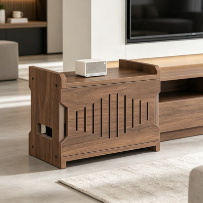 WiFi Router Box Hider with Cable Management and Ventilation, Decorative Router Cover for Modem and Power Strip, Space Saving Tabletop Shelf, Walnut