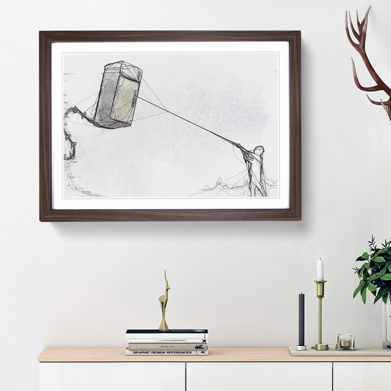 Fridge Kite by Banksy - Picture Frame Graphic Art Print, 36cm H x 48cm W x 2cm D, Walnut Framed