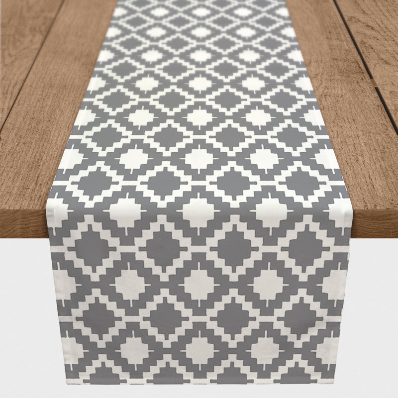Chemin de table en losanges pointillé Nalston, 72 po x 16 po, Gris, Géométrique 3
