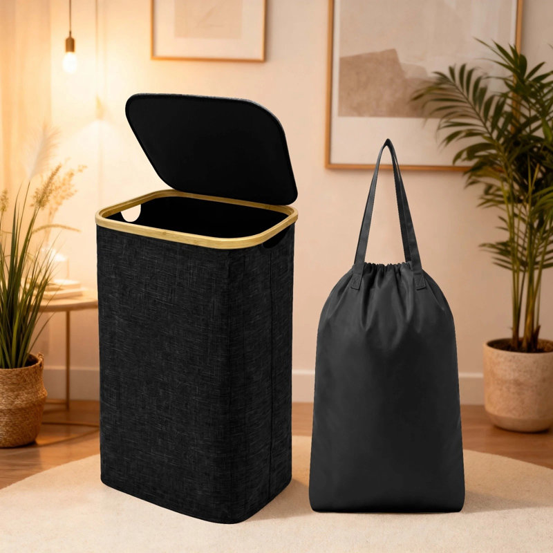 Polyethylene Plastic Laundry Basket, 72cm H x 33cm W, BLACK
