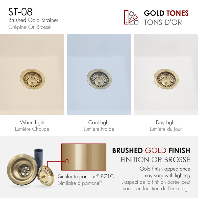 Stylish 3.5" Brushed Gold Stainless Steel Kitchen Sink Strainer with Removable Basket
