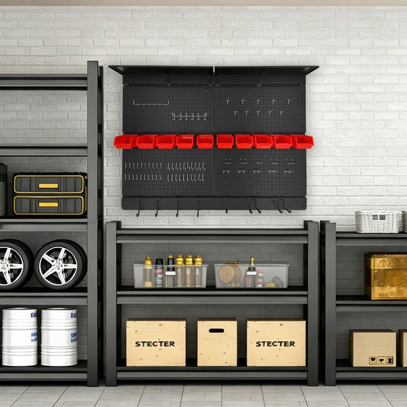 Pegboard Wall Organizer,48 x 36 inch Garage Storage Pegboard ,Metal Peg Board with Hooks & Storage Bins, Tool Panel Organizer