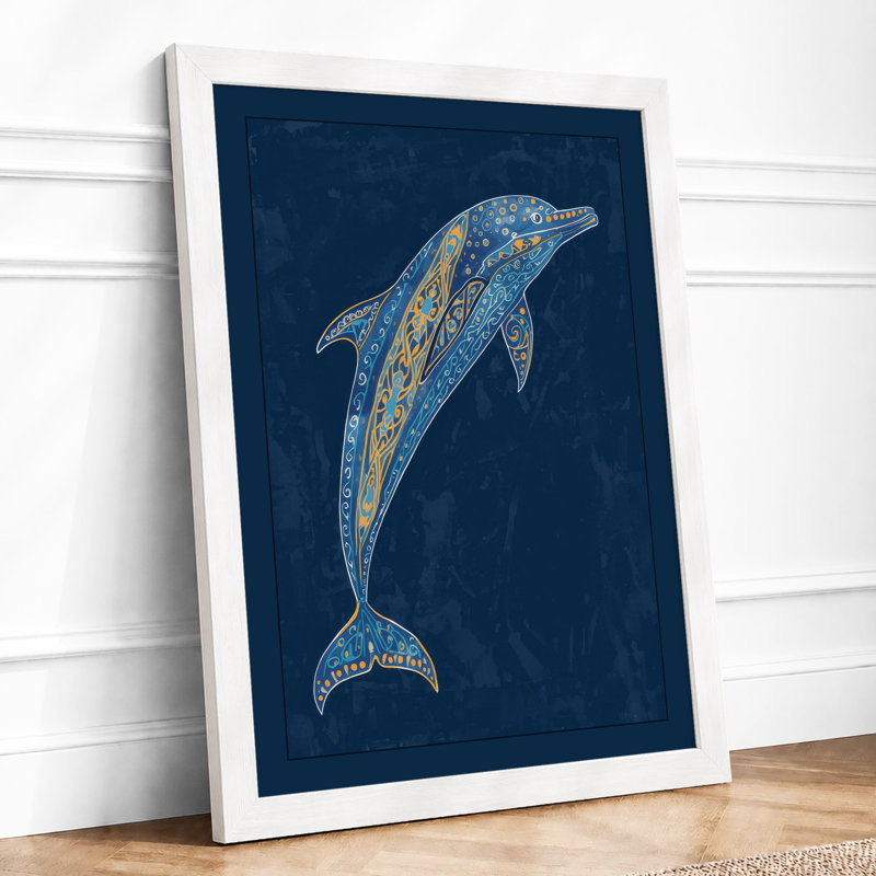 Leaping Dolphin Coastal - Framed Print, A2 - 59.4 x 42.0 cm, White