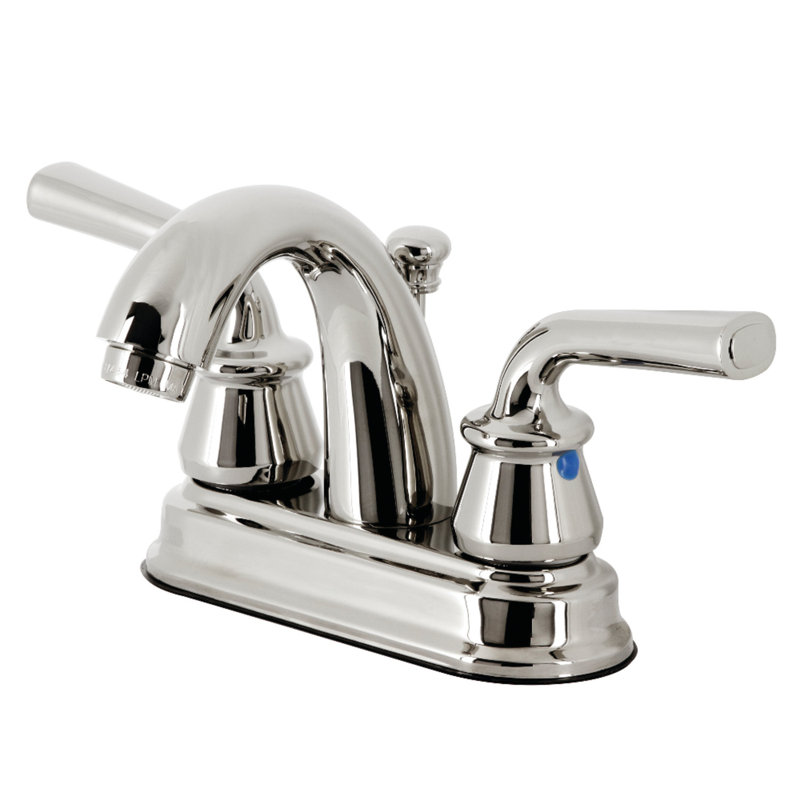 Kingston Brass Restoration Two-Handle 3-Hole Deck Mount 4" Centerset Bathroom Faucet with Plastic Pop-Up, Polished Nickel