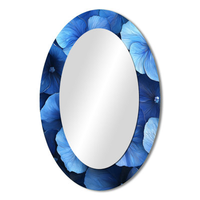 Aqua Poppies Collages Of Tranquility III - Blue Modern Oval Wall Mirror