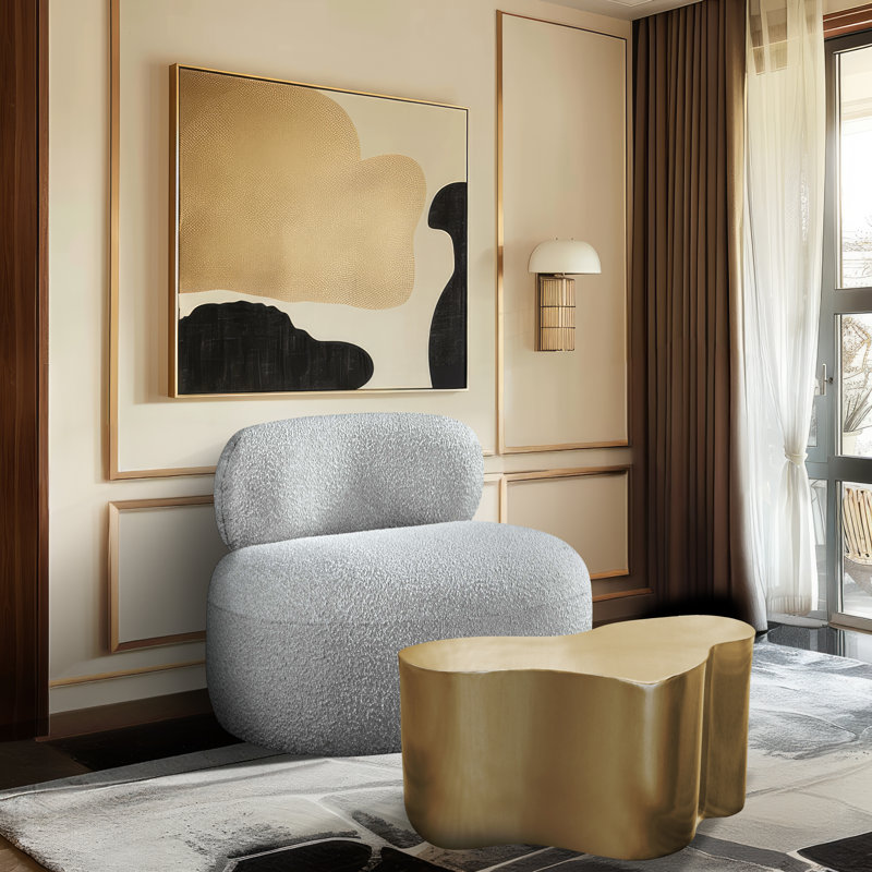 Chaise d'appoint Ishi CAL117, Tissu gris bouclé