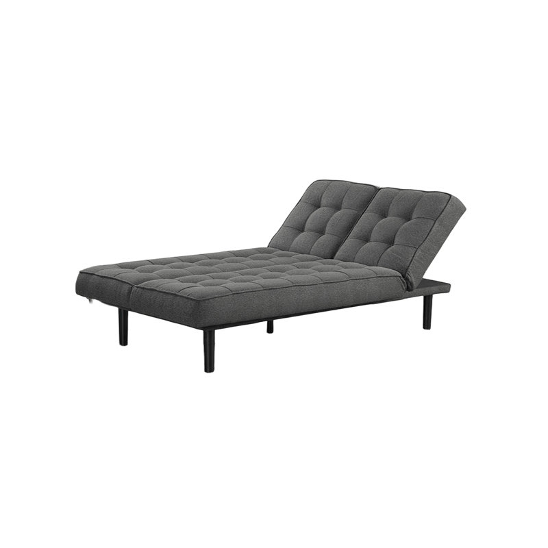 Dark Gray Futon Sofa Biscuit Tufting Seat Back 1Pc Sofa Adjustable Headrest Converts To Chaise Couch