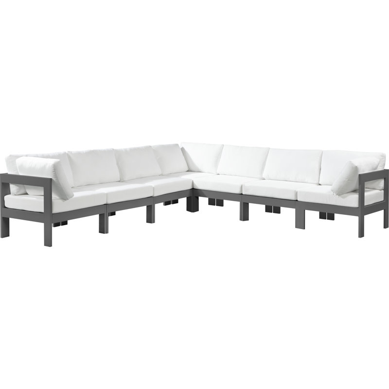 Berendina 120'' Wide Aluminum Patio Sectional with Cushions, Dark Gray, White