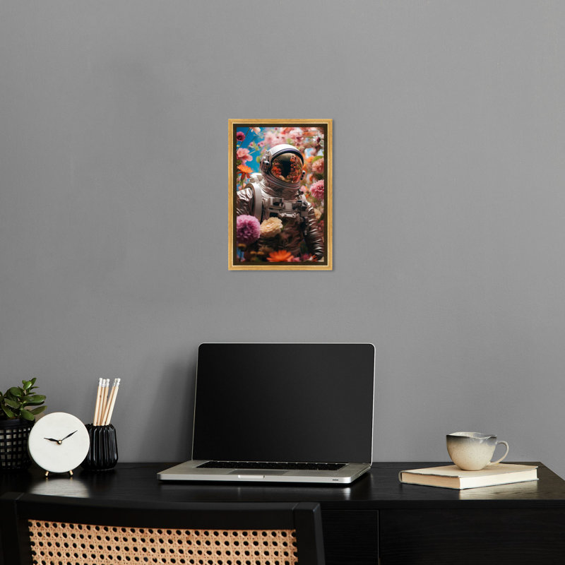 Art romantique astronaute sur toile par Notoriart, Cadre doré, H 16 po x l 11 po
