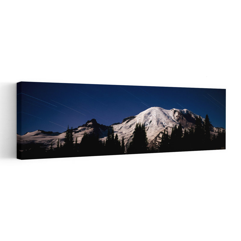 Star trails over mountains Mt Rainier Washington State USA 1 Piece Wrapped Canvas Panoramic Wall Art, 30.48 cm H x 91.44 cm W
