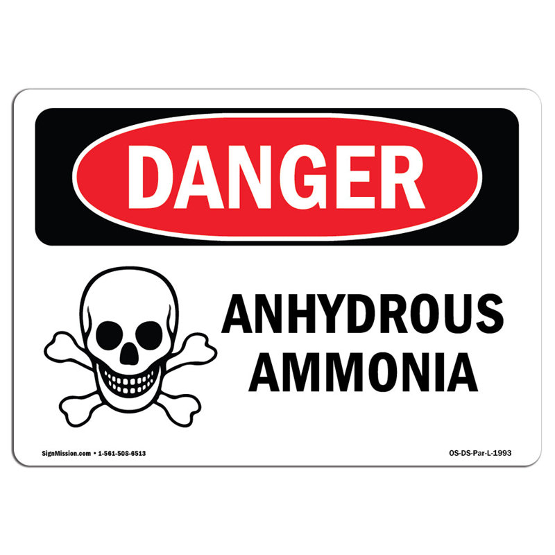 Signe de danger de l'ammoniac anhydrous, H 12 po x l 18 po x P 0,1 po