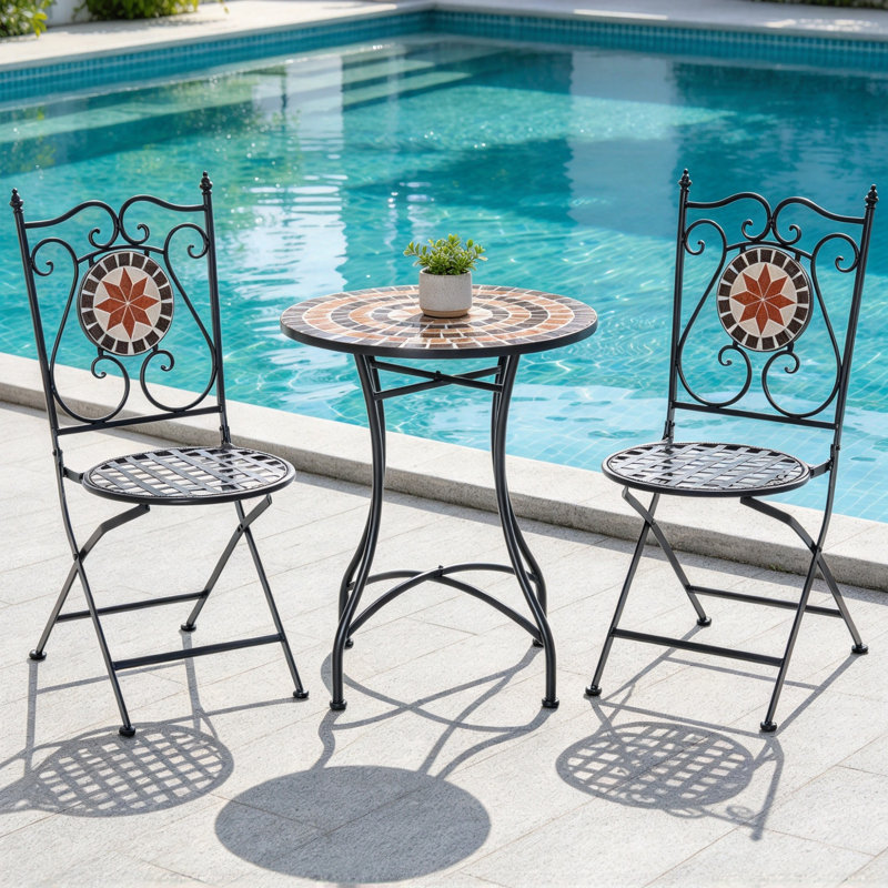 Three-Piece Mosaic Bistro Table Set - Multicoloured