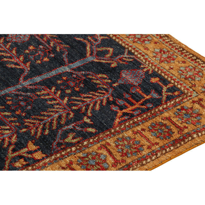 Rug & Kilim’s Tribal Rug In Navy Blue, With Colorful Floral Patterns, Square 4'