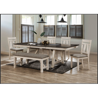 5Pc Cottage Style Extendable Dining Table Set With Chalk Gray Two-Tone Finish, Upholstered Chairs, And Self-Storing Refectory Leaves For Versatile Seating