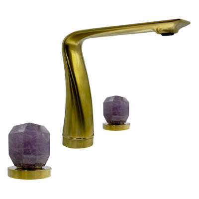 Robinet de salle de bain moderne avec poignées en cristal de roche - Robinet de meuble-lavabo de luxe à 3 trous avec poignées en cristal