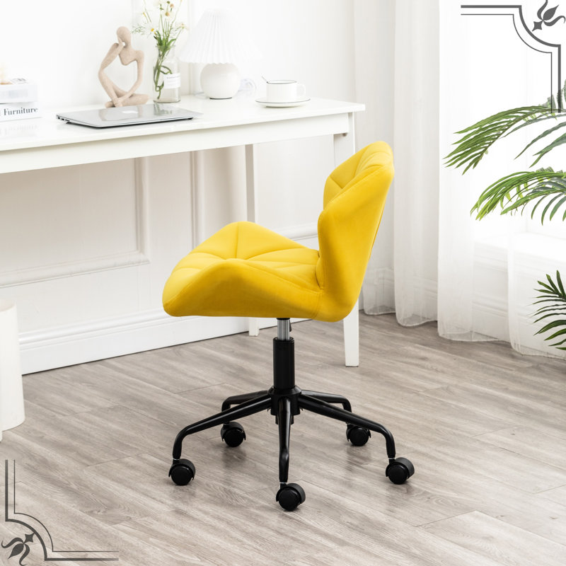 Chaise de bureau Diamond en jaune énergique - Pivot réglable, coussin en velours, système de levage, structure en métal et siège intrigant, siège en tissu, mousse confortable, fabrication