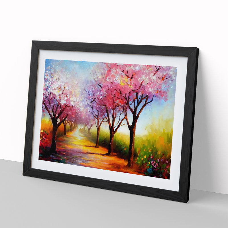 Cherry Blossom Tree Park Vol.7 - Framed Print, 46cm H x 64cm W x 2cm D, Black Framed