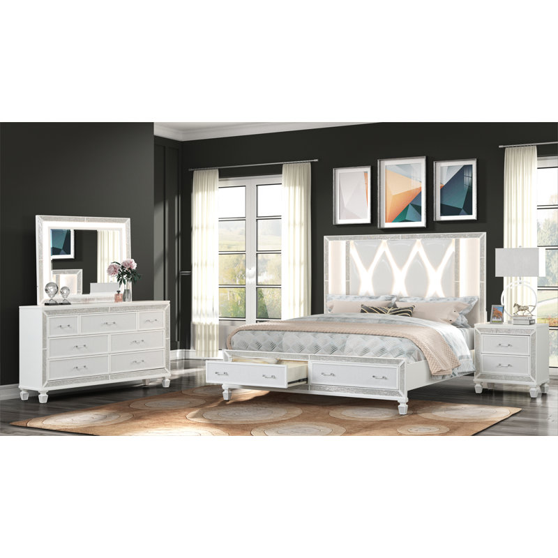 Ensemble de chambre à coucher 4 pièces Bolme, Très grand, Blanc