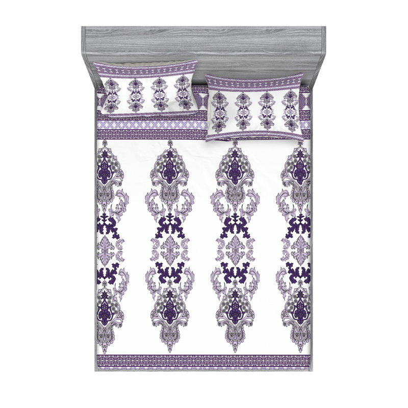 Microfiber Damask Sheet Set, Full Sheet Set with Fitted Sheet