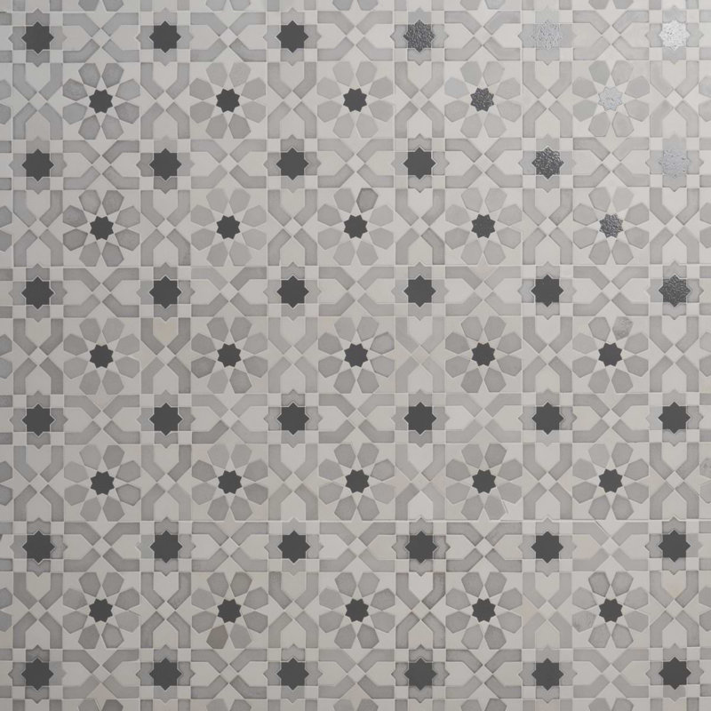 Cantico Fes Mixed Finish Lava Stone And Cement Mosaic Tile, Cloud Gray