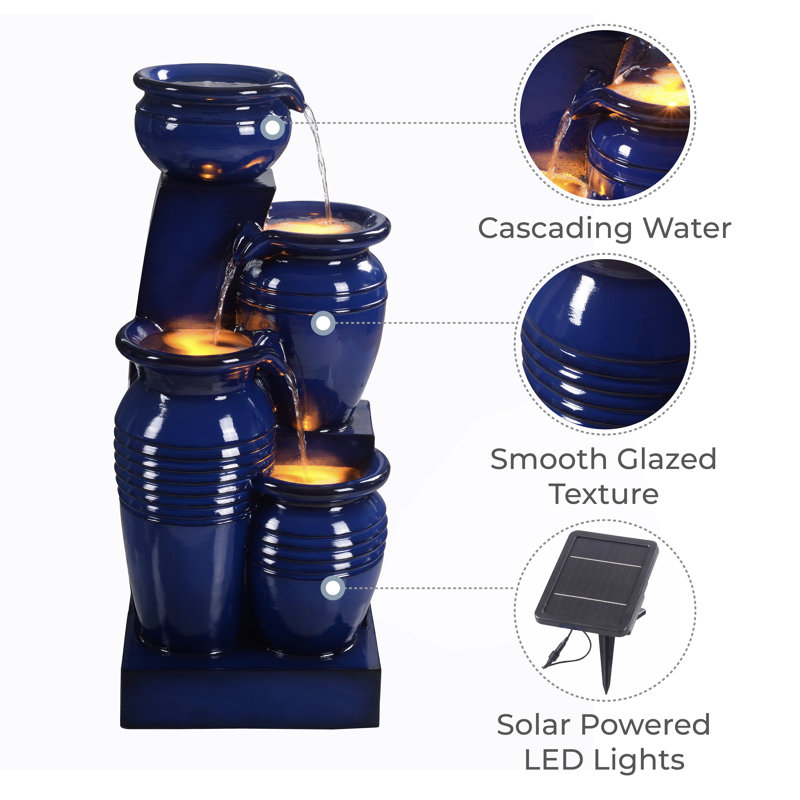 Wakiyan 28.7" 4-Tier Outdoor Solar Water Fountain With LED Lights, Navy