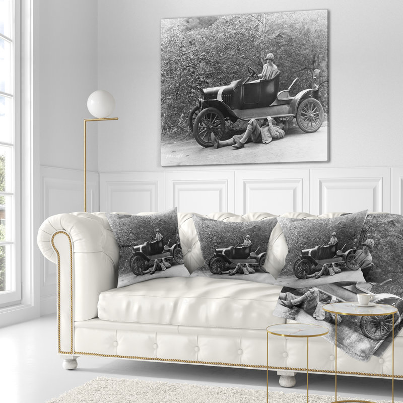 Coussin de réparation voiture rétro, 16 po x 1 po, Coussin décoratif
