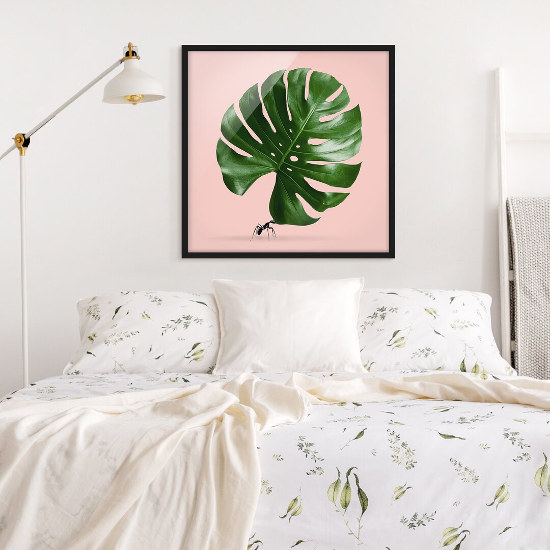 Gerahmtes Poster Ant mit Monstera Leaf von Jonas Loose