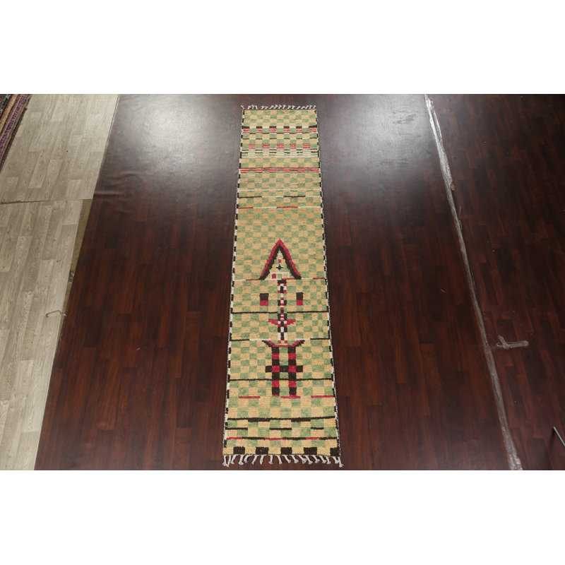 Tapis de couloir damier marocain en laine noué à la main 3 x 12