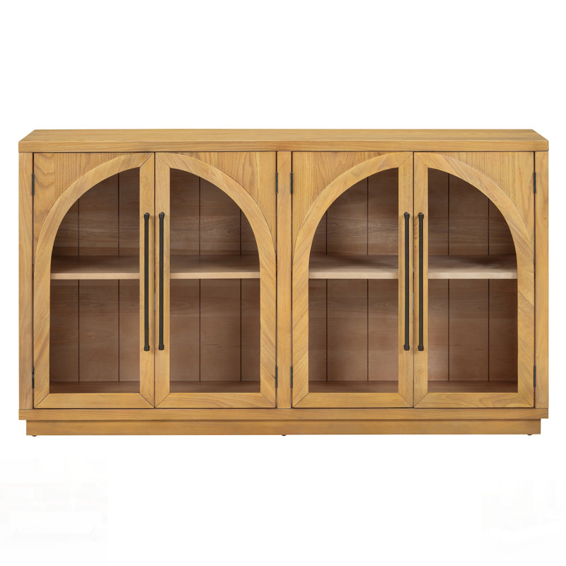 Buffet spacieux à 4 portes avec portes en verre et tablettes réglables pour un rangement et une présentation polyvalents dans n'importe quelle pièce