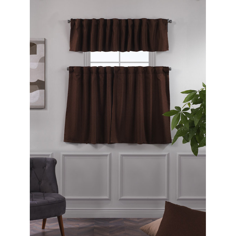 Decorative Kitchen Curtain And Valance,Caffe Curtains And Valance Set, Kitchen Curtains, 24" W x 40" L, Dark Brown