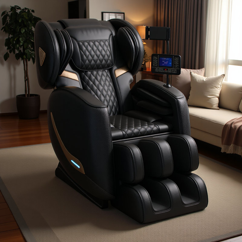 Fauteuil de massage complet et inclinable, fauteuils de massage Zero Gravity, 10 rouleaux fixes, coussins gonflables, chauffage, massage des pieds, modes automatiques, haut-parleur Bluetooth et écran tactile pour la maison et le bureau