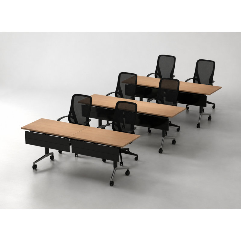 Tables de formation mobiles professionnelles avec alimentation électrique intégrée et chaises de bureau | Ensemble de 3 tables et 6 chaises | Tables de formation gigognes pliantes de 203 cm | Roulettes verrouillables | Mobilier pour salles de conférence et salles de classe | Hêtre 6 places